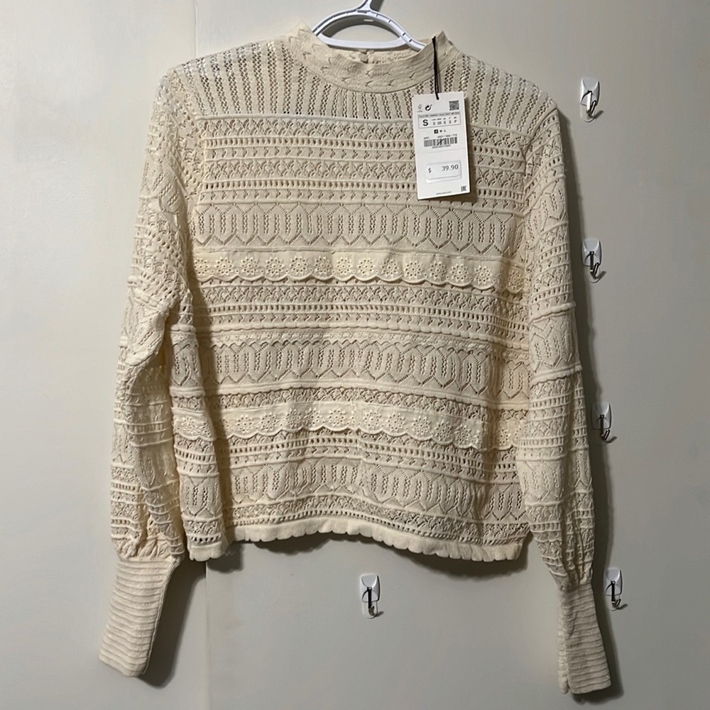 Brand new - Zara cream crochet long sleeve shirt